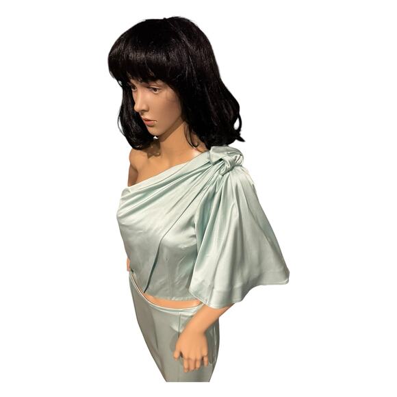 NWT AMUR April top one shoulder drape & matching pants green size Small - Picture 7 of 12